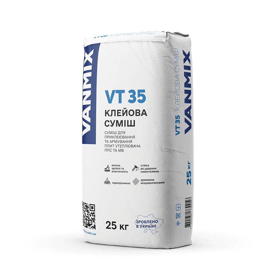 Adhesive mixture for gluing and reinforcing insulation polystyrene foam and mineral wool plates — VT 35