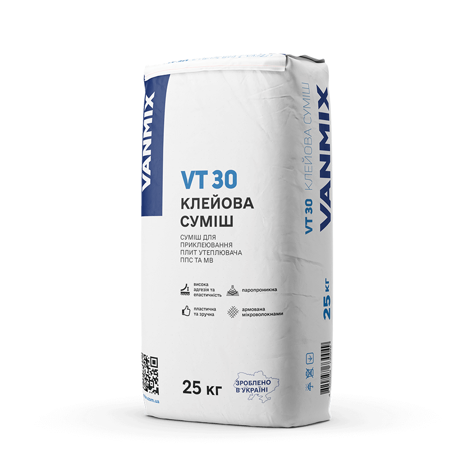 Adhesive mixture for gluing insulation polystyrene foam and mineral wool plates — VT 30